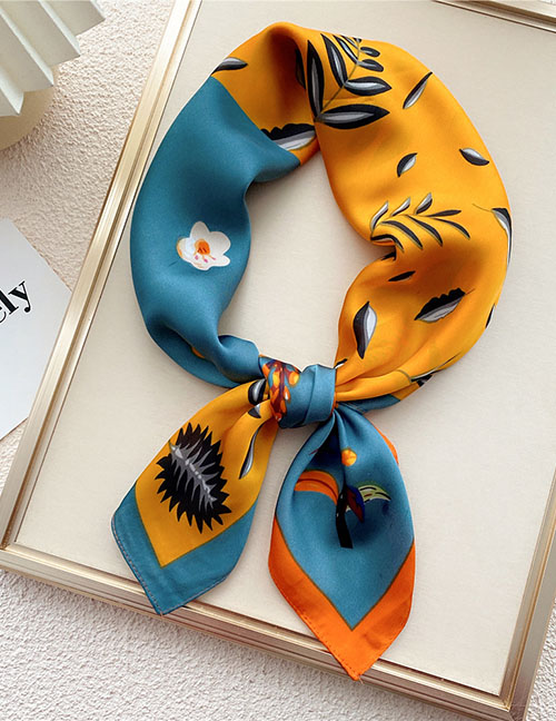 Fashion 2 Yellow Chan Flower Leaves Geometric Print Knotted Scarf