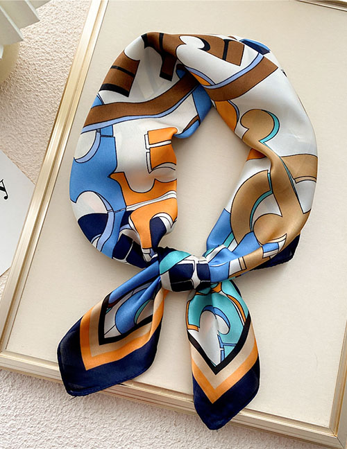 Fashion 5 Building Block Buckle Geometric Print Knotted Scarf
