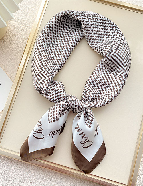 Fashion 22 English Small Houndstooth Brown Geometric Print Knotted Scarf