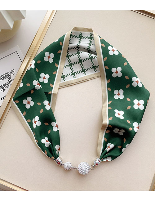 Fashion 1m Reunion Flower Green Magnetic Buckle Knot Free Printed Silk Scarf
