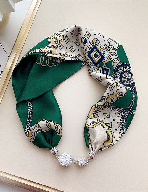 Fashion 3m Block Chain Green Magnetic Buckle Knot Free Printed Silk Scarf