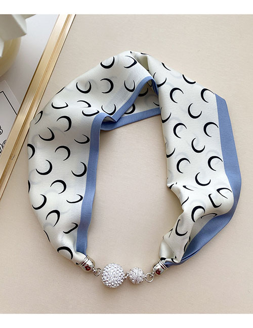 Fashion 7m Moon Blue Magnetic Buckle Knot Free Printed Silk Scarf