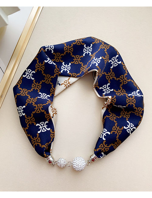 Fashion 8m Mountain Buckle Flower Navy Blue Magnetic Buckle Knot Free Printed Silk Scarf