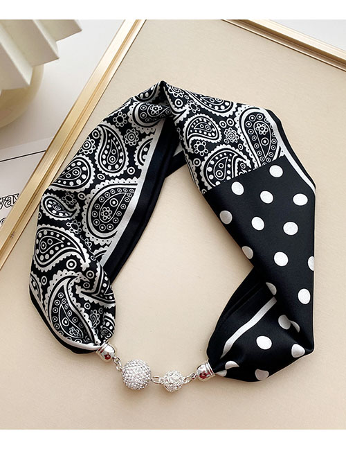 Fashion 12m Polka Dot Cashew Black Magnetic Buckle Knot Free Printed Silk Scarf
