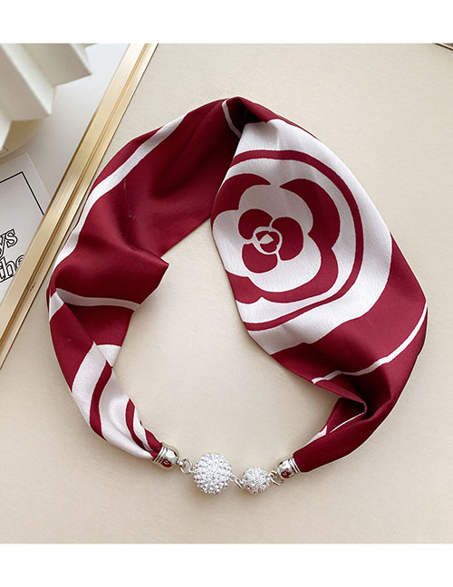 Fashion 2m Wine Red Rose Magnetic Buckle Knot Free Printed Silk Scarf