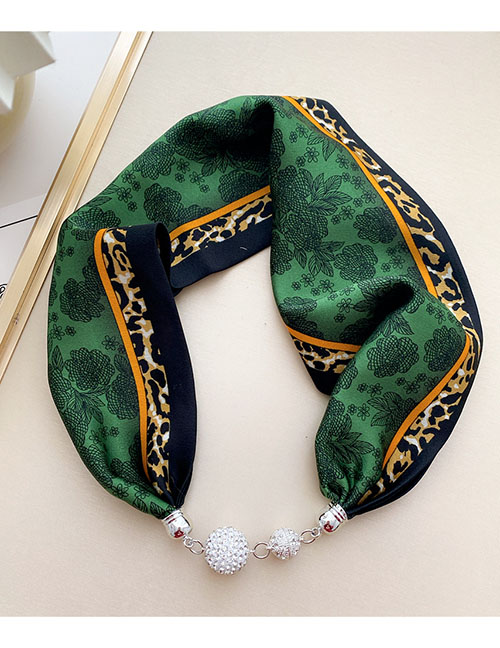 Fashion 12m Leopard Line Flower Green Magnetic Buckle Knot Free Printed Silk Scarf