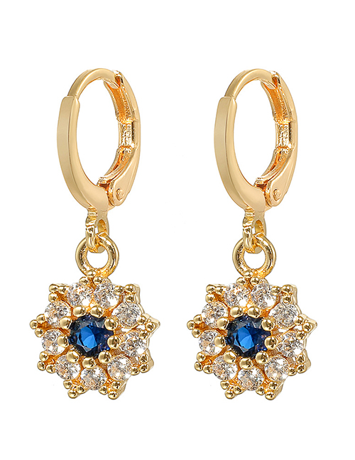 Fashion Blue Copper Gold Plated Zirconia Flower Earrings