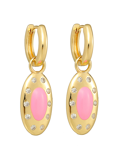Fashion Pink Copper Drip Oval Earrings