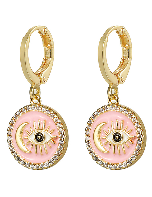 Fashion Pink Brass Gold Plated Oil Drop Moon Eye Earrings