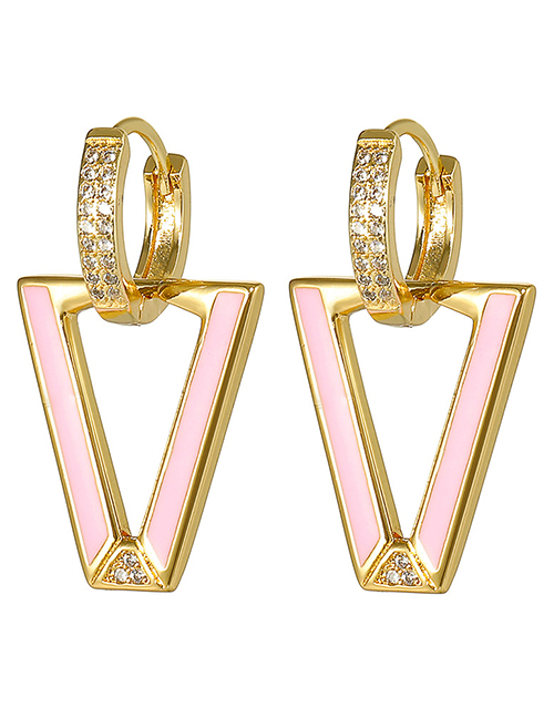 Fashion Pink Copper Drop Oil Triangle Earrings