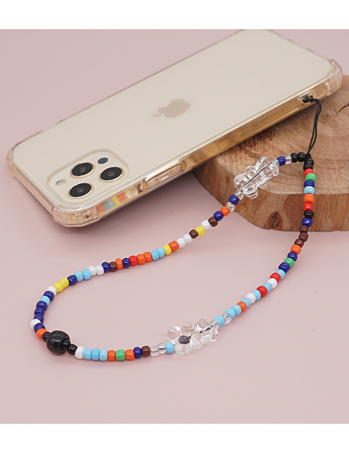 Fashion Color Acrylic Colorful Rice Beads Beaded Bear Mobile Phone Chain