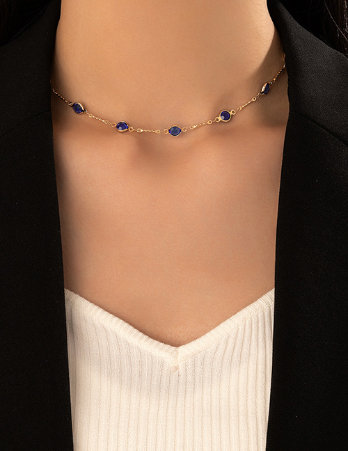 Fashion 15633 Blue Alloy Diamond Geometric Necklace