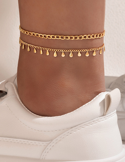 Fashion Gold Color Alloy Teardrop Tassel Multi-layer Anklet