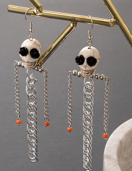 Fashion 14# Alloy Chain Tassel Skull Earrings