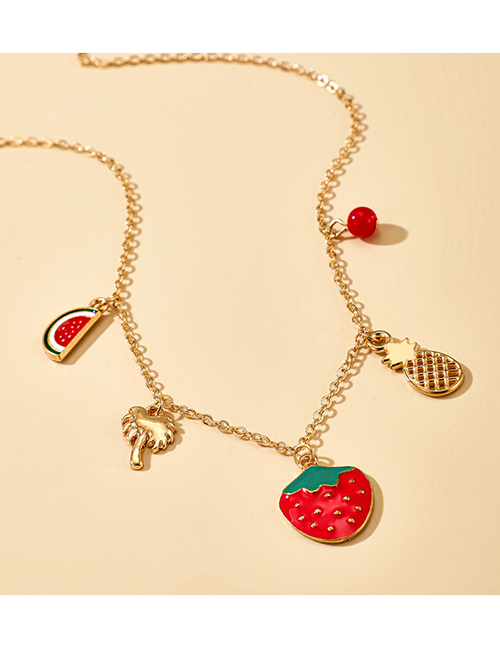 Fashion Gold Color Alloy Drip Oil Strawberry Watermelon Necklace