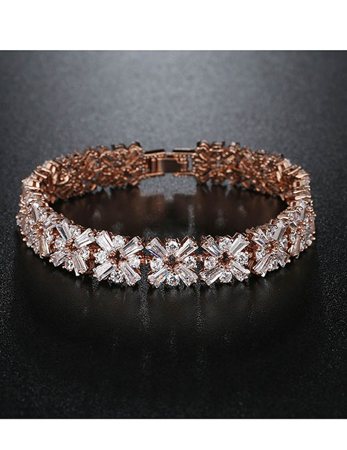 Fashion Rose Gold White Diamond Bronze Zirconium Geometric Bracelet
