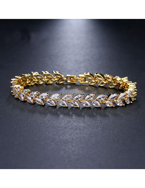 Fashion Gold White Zirconium 17cm Copper Zirconium Wicker Leaf Bracelet