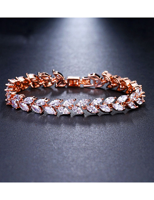 Fashion Rose Gold White Zirconium 17cm Copper Zirconium Wicker Leaf Bracelet