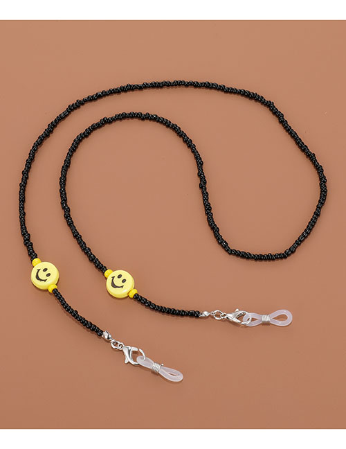 Fashion Black With Smiley Face Geometric Beaded Smiley Glasses Chain