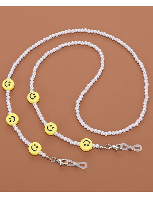Fashion White Big Pearl With Smiley Face Geometric Beaded Smiley Glasses Chain