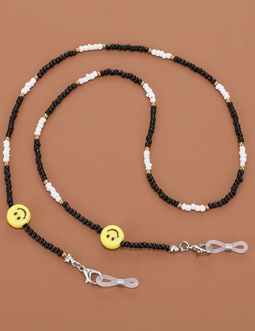 Fashion Black And White With Smiley Face Geometric Beaded Smiley Glasses Chain