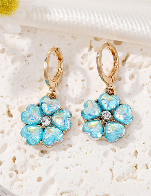Fashion Lake Blue Alloy Inset Zirconium Flower Earrings
