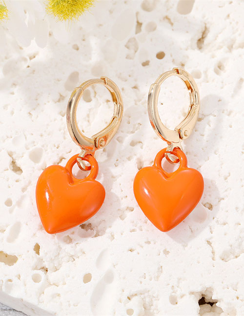 Fashion Orange Alloy Drip Oil Love Earrings