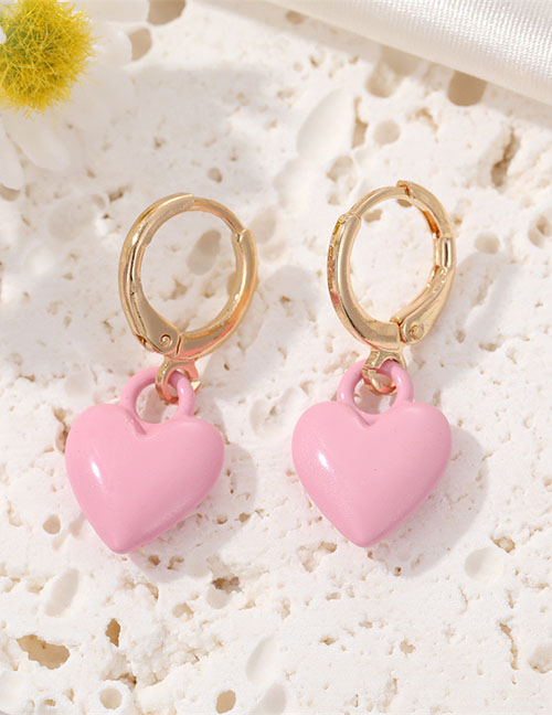 Fashion Pink Alloy Drip Oil Love Earrings
