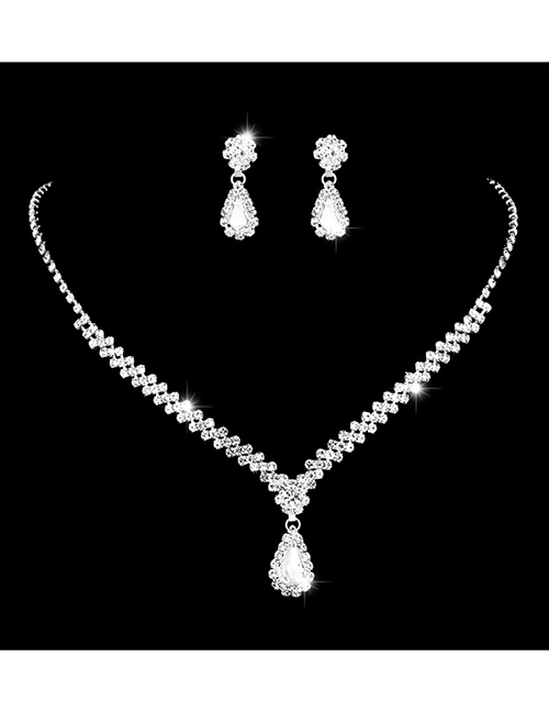 Fashion 734 Two-piece Set Geometric Diamond Stud Necklace Set