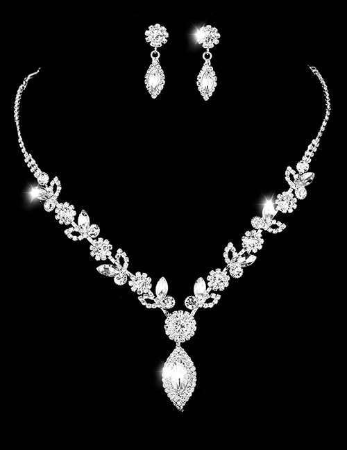 Fashion 754 Two-piece Set Geometric Diamond Stud Necklace Set