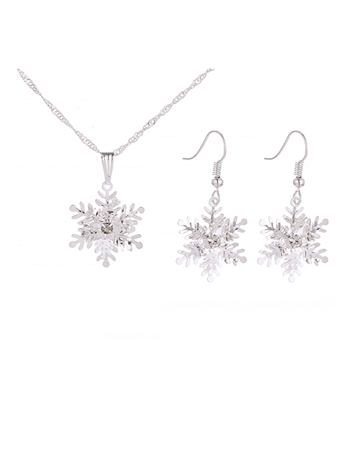 Fashion Silver Suit Alloy Diamond Snowflake Stud Necklace Set