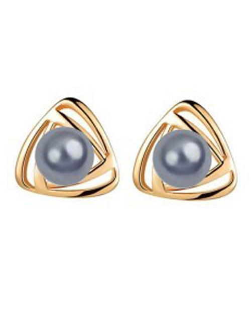 Fashion Golden Grey Alloy Pearl Triangle Stud Earrings