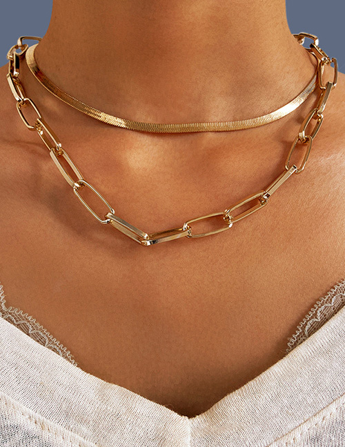 Fashion 2# Alloy Snake Bone Chain Double Layer Necklace