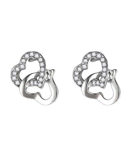 Fashion 13# Geometric Diamond Heart Stud Earrings