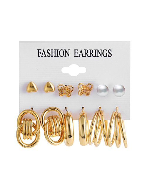 Fashion Gold Alloy Butterfly Pearl Hoop Earrings Set