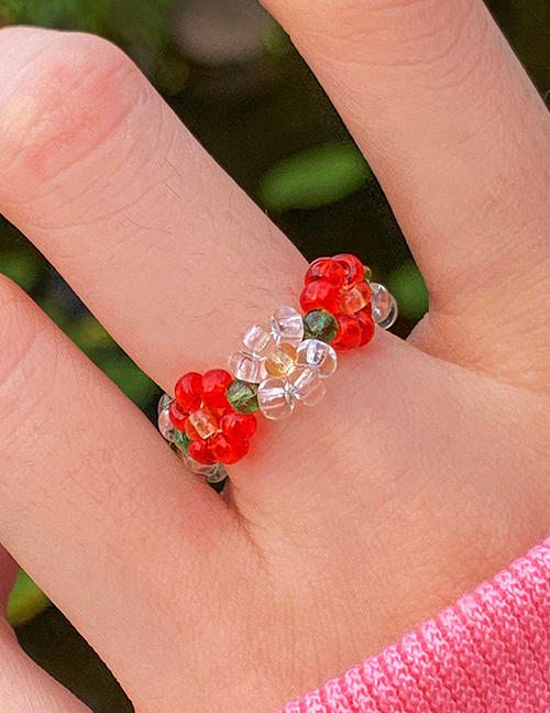 Fashion 1# Geometric Stretch Crystal Bead Braided Floral Ring