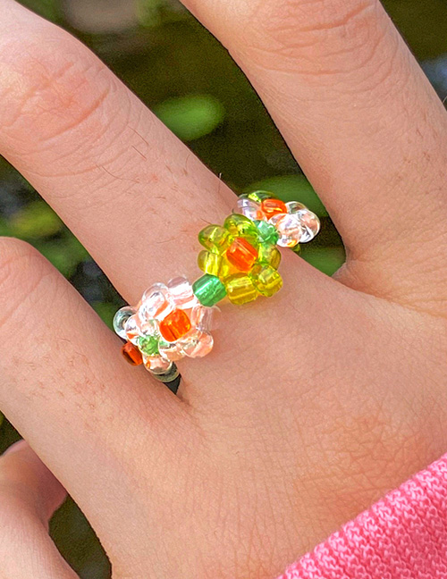 Fashion 2# Geometric Stretch Crystal Bead Braided Floral Ring