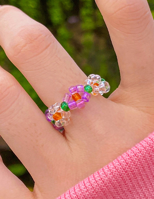 Fashion 3# Geometric Stretch Crystal Bead Braided Floral Ring