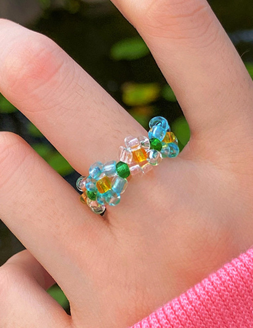 Fashion 5# Geometric Stretch Crystal Bead Braided Floral Ring