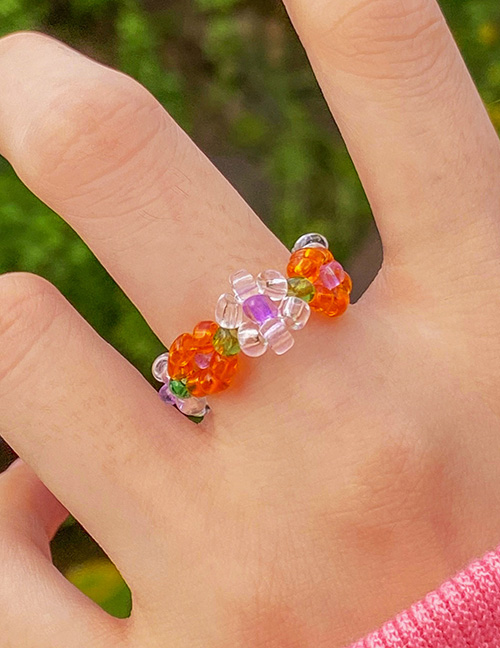 Fashion 6# Geometric Stretch Crystal Bead Braided Floral Ring