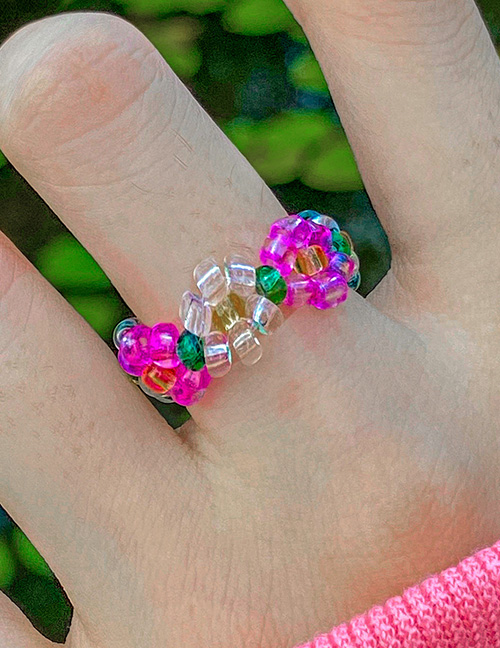 Fashion 7# Geometric Stretch Crystal Bead Braided Floral Ring