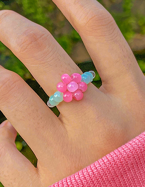 Fashion 8# Geometric Stretch Crystal Bead Braided Floral Ring