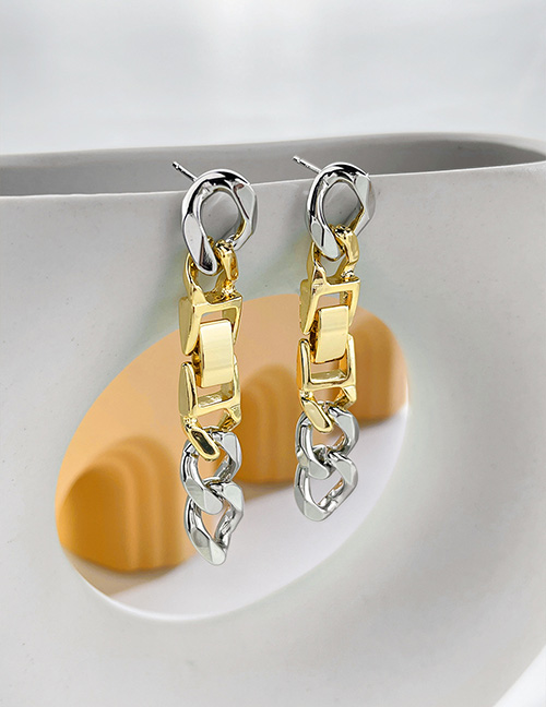 Fashion Two-color Solid Copper Strap Colorblock Earrings