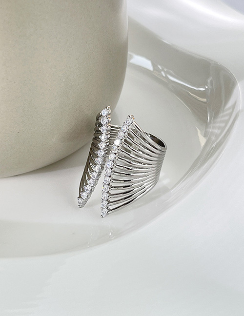 Fashion Silver Solid Copper Diamond Geometric Open Ring
