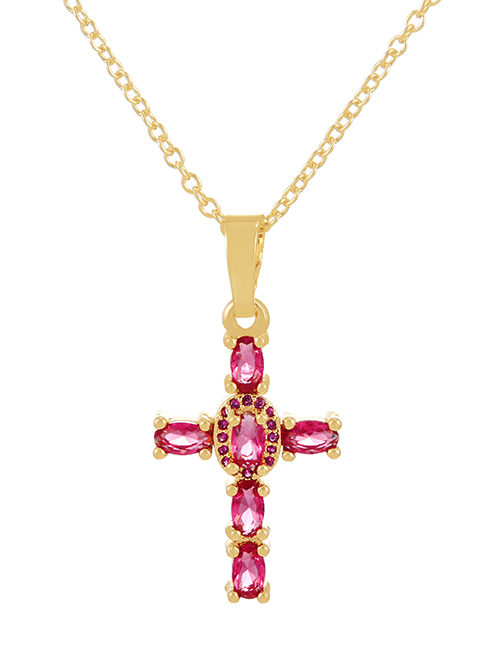 Fashion Red Bronze Zircon Cross Pendant Necklace