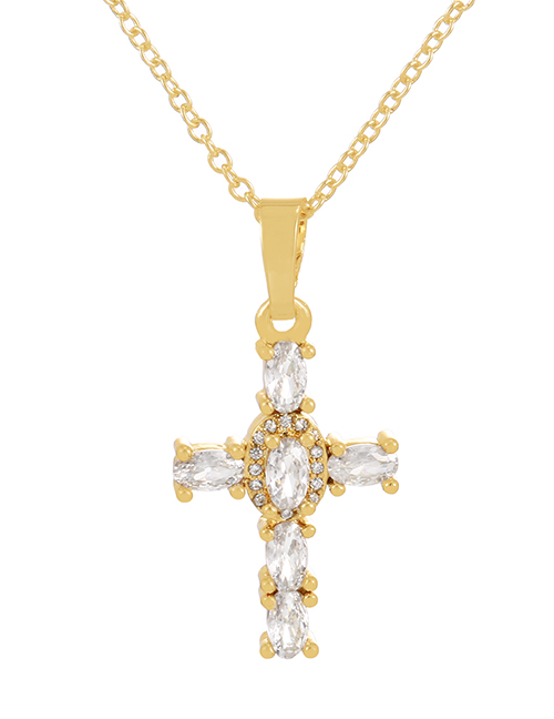 Fashion White Bronze Zircon Cross Pendant Necklace