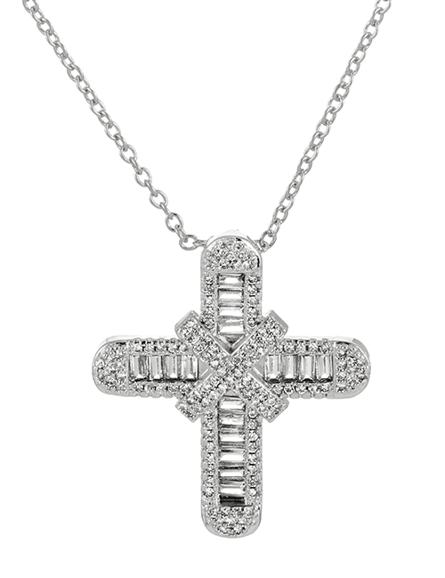 Fashion Silver Bronze Zircon Cross Pendant Necklace