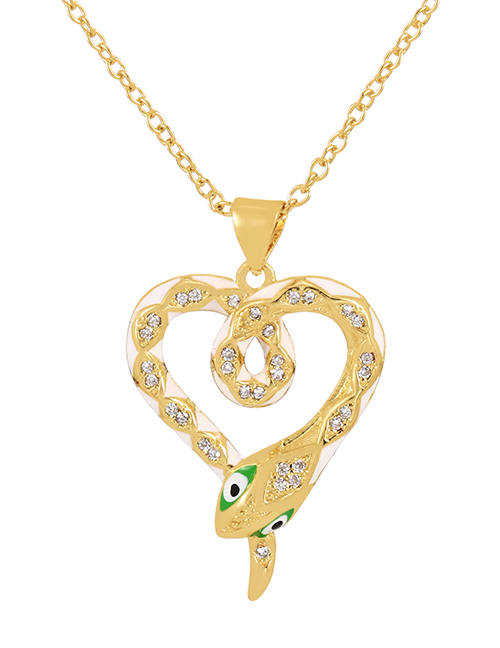 Fashion White Bronze Zircon Dripping Serpentine Heart Pendant Necklace