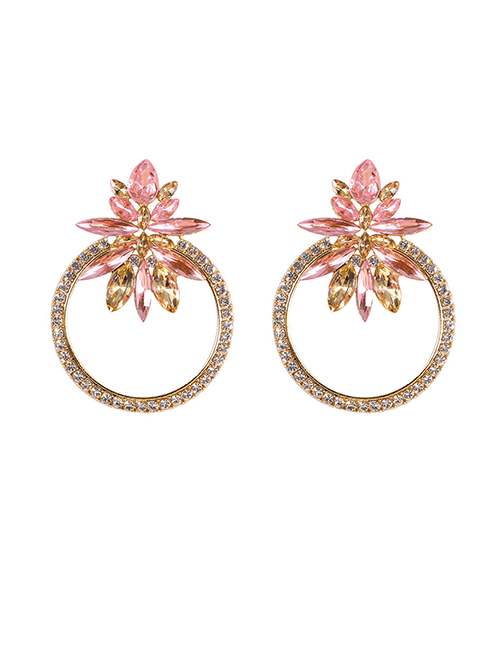 Fashion Pink Alloy Geometric Round Flower Stud Earrings
