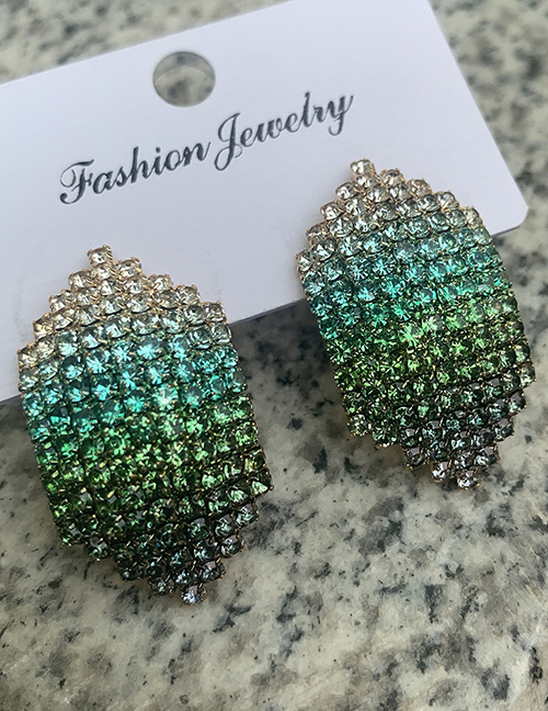 Fashion Green Color Alloy Diamond Geometric Stud Earrings